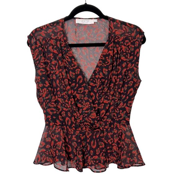 ASTR The Label Ladies Black and Red Sheer Blouse Size Small - Picture 2 of 7